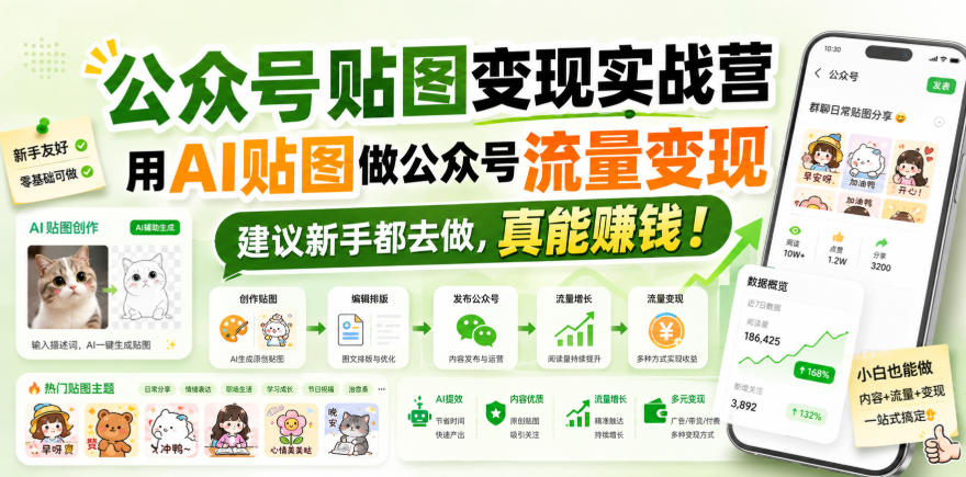 公众号贴图变现实战营，用AI贴图做公众号流量变现，建议新手都去做，真能賺钱！-鑫梵淘