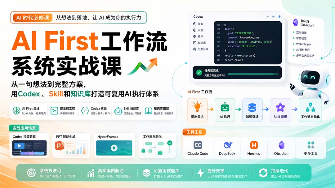 AI First工作流系统实战课：从一句想法到完整方案，用Codex、Skill和知识库打造可复用AI执行体系-鑫梵淘