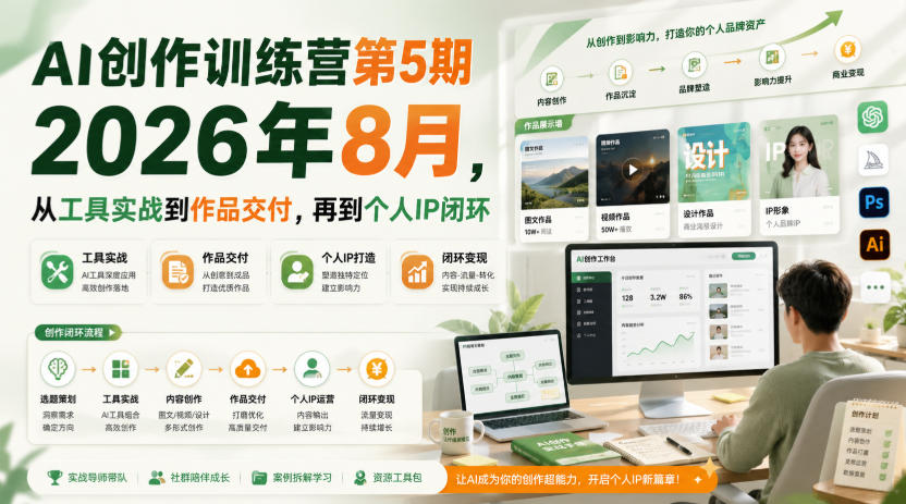 AI创作训练营第5期2026年8月，从工具实战到作品交付，再到个人IP闭环-鑫梵淘