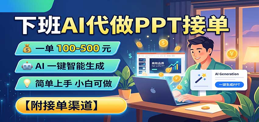 下班AI代做PPT接单，一单100-500，AI一键生成，小白也能做，附接单渠道-鑫梵淘