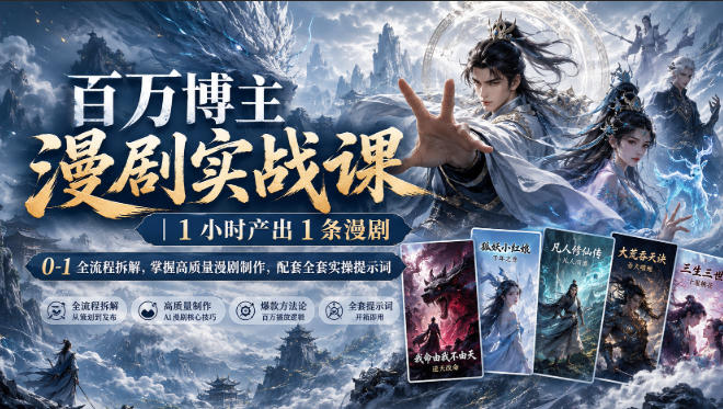 百万博主漫剧实战课｜1小时产出1条漫剧，0‑1全流程拆解，掌握高质量漫剧制作，配套全套实操提示词-鑫梵淘