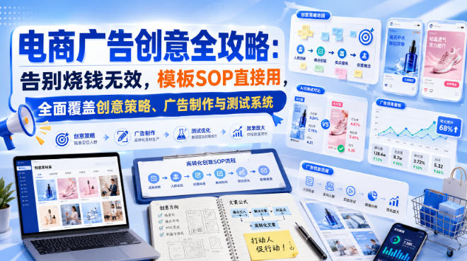 电商广告创意全攻略：告别烧钱无效，模板SOP直接用，全面覆盖创意策略、广告制作与测试系统【原创双语字幕】-鑫梵淘