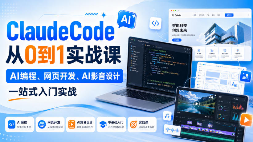 Claude Code从0到1实战课，AI编程、网页开发、AI影音设计一站式入门实战(更新)-鑫梵淘