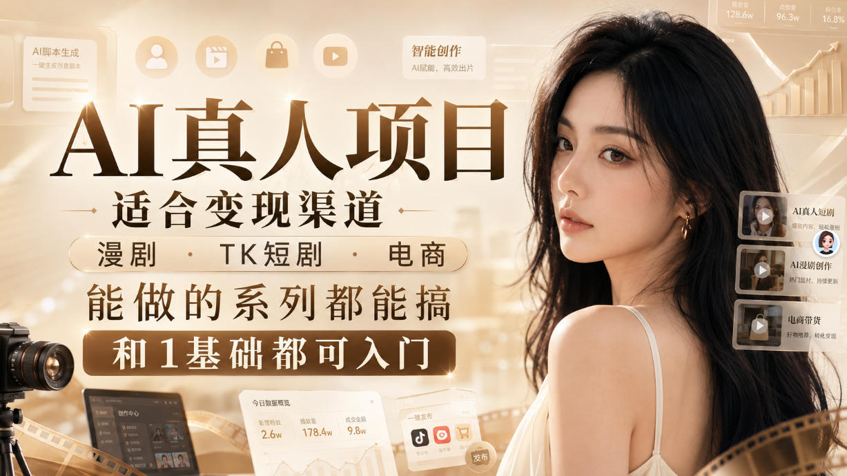 AI真人项目，适合变现渠道，漫剧，TK短剧，电商，能做的系列都能搞，0和1基础都可入门-鑫梵淘