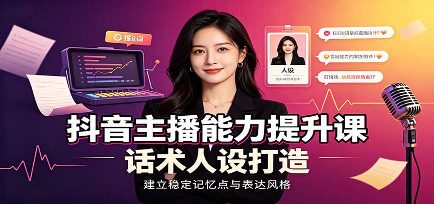 抖音主播能力提升课：账号底层逻辑，直播间搭建调试，话术人设打造全套教学-鑫梵淘