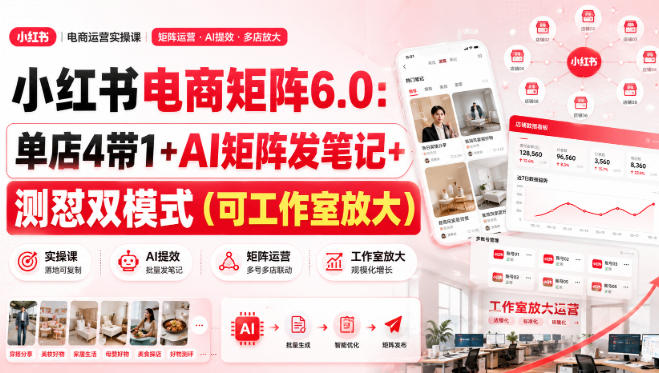 小红书电商矩阵6.0：单店4带1+AI矩阵发笔记+测怼双模式(可工作室放大)-鑫梵淘