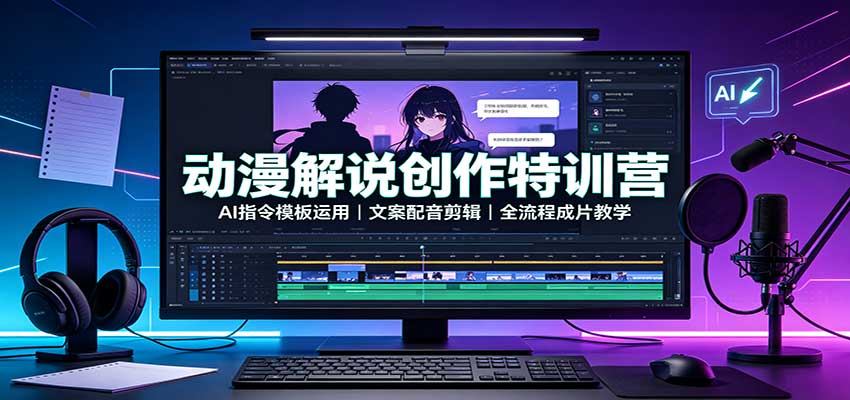 动漫解说创作特训营：AI指令模板运用，文案配音剪辑，全流程成片教学-鑫梵淘