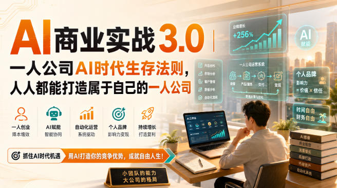 AI商业实战3.0｜一人公司AI时代生存法则，人人都能打造属于自己的一人公司-鑫梵淘