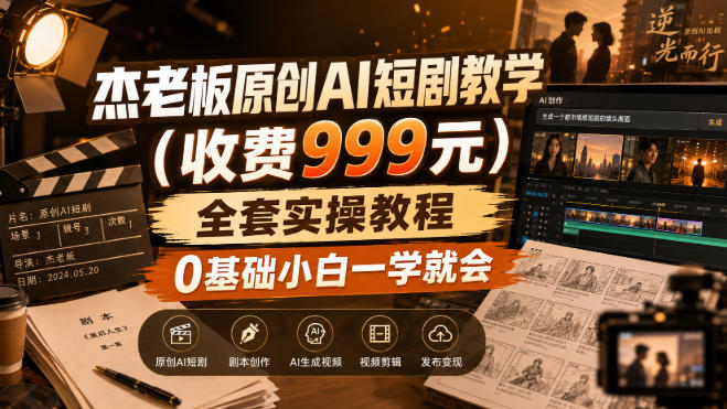 杰老板原创AI短剧教学(收费999元)，全套实操教程，0基础小白一学就会，非搬运技术-鑫梵淘