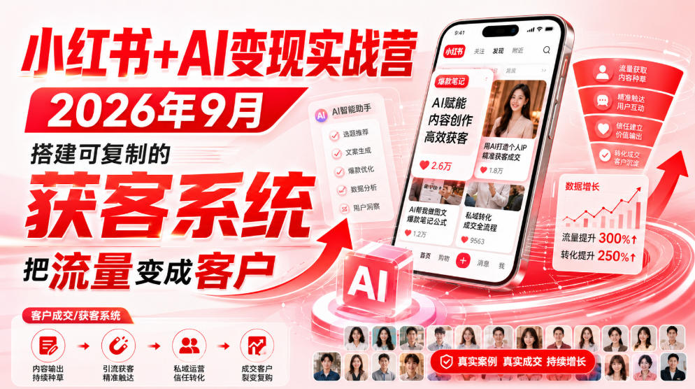 小红书+AI变现实战营2026年9月，搭建可复制的获客系统，把流量变成客户！-鑫梵淘