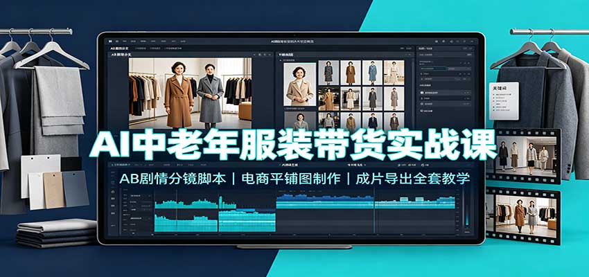 AI中老年服装带货实战课：AB剧情分镜脚本，电商平铺图制作，成片导出全套教学-鑫梵淘