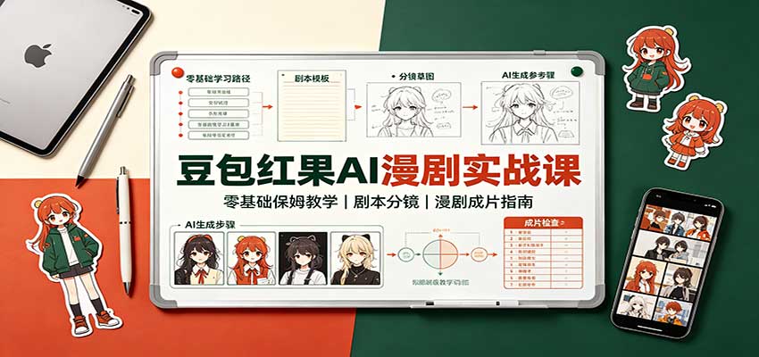 豆包红果AI漫剧实战课：零基础保姆教学，剧本分镜，漫剧成片指南-鑫梵淘