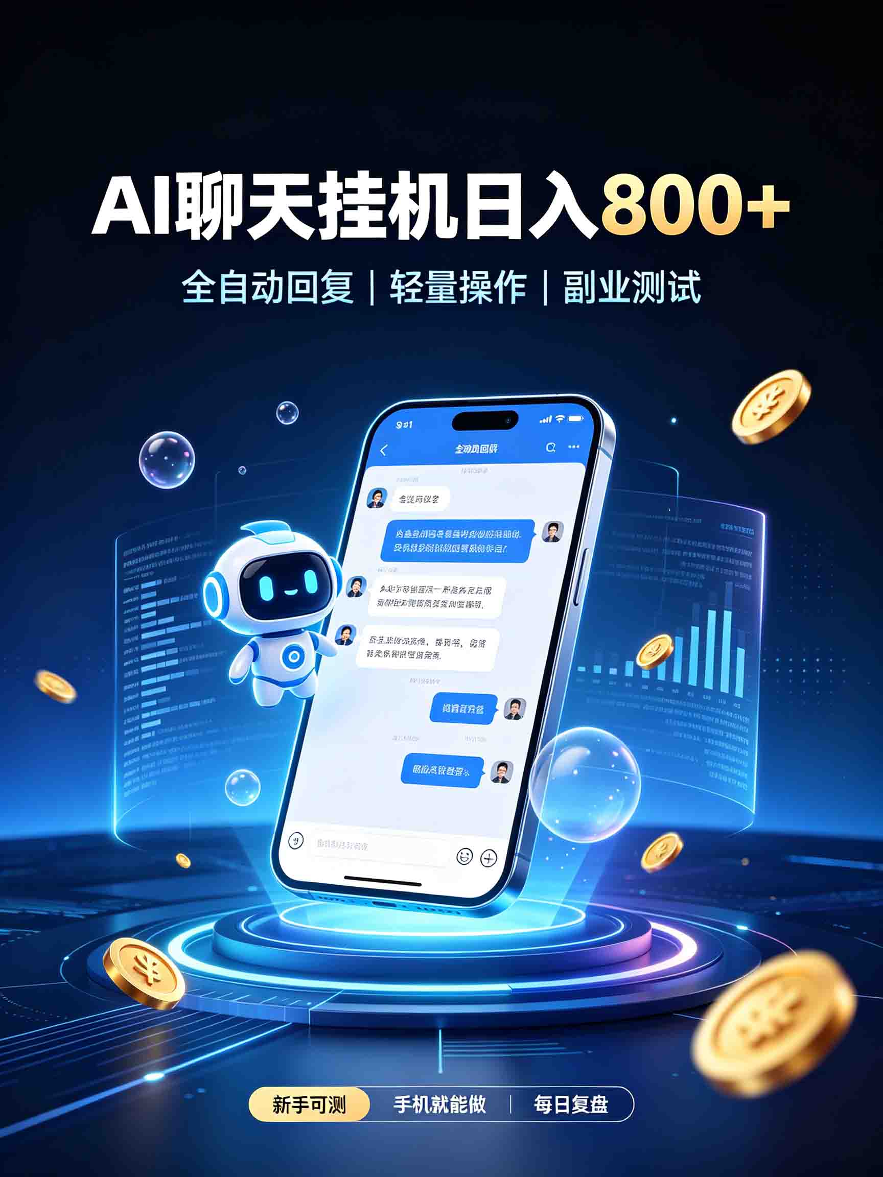 AI聊天挂机，日入800+，适用个人副业，工作室矩阵操作-鑫梵淘