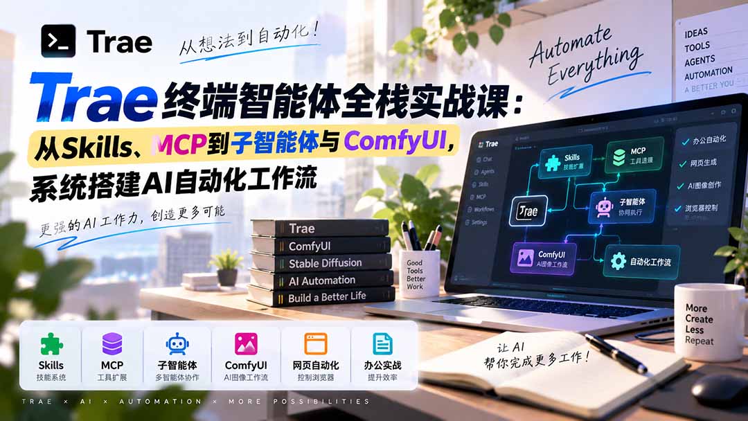 Trae终端智能体全栈实战课：从Skills、MCP到子智能体与ComfyUI，系统搭建AI自动化工作流-鑫梵淘