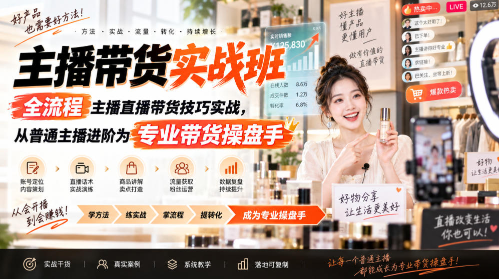 主播带货实战班ZB，全流程主播直播带货技巧实战，从普通主播进阶为专业带货操盘手-鑫梵淘