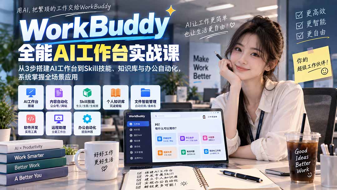 WorkBuddy全能AI工作台实战课：从3步搭建AI工作台到Skill技能、知识库与办公自动化，系统掌握全场景应用-鑫梵淘