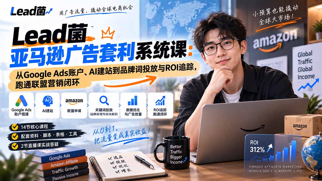 Lead菌亚马逊广告套利系统课：从Google Ads账户、AI建站到品牌词投放与ROI追踪，跑通联盟营销闭环-鑫梵淘