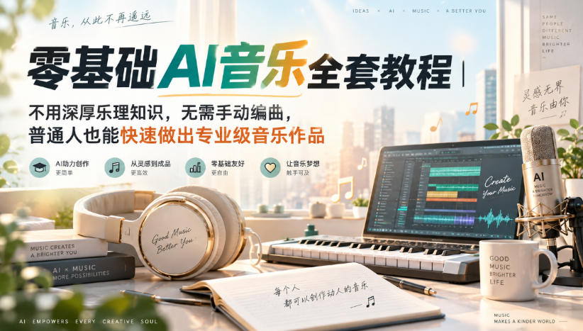 零基础AI音乐全套教程｜不用深厚乐理知识，无需手动编曲，普通人也能快速做出专业级音乐作品-鑫梵淘
