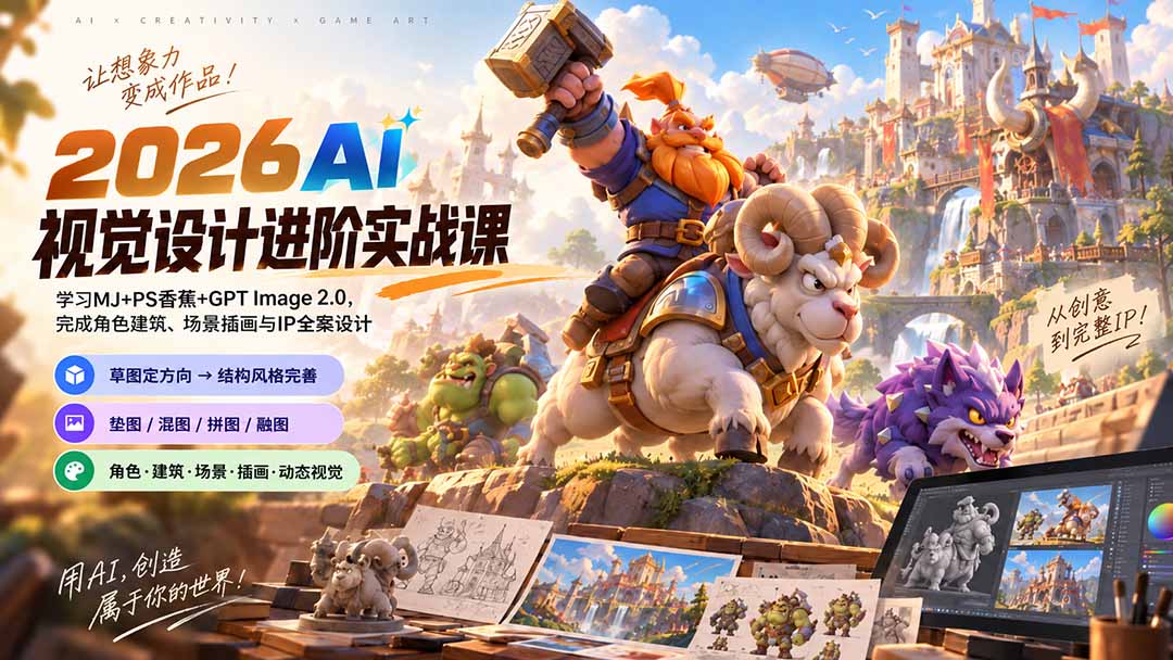 2026AI视觉设计进阶实战课-更新：学习MJ+PS香蕉+GPT Image 2.0，完成角色建筑、场景插画与IP全案设计-鑫梵淘