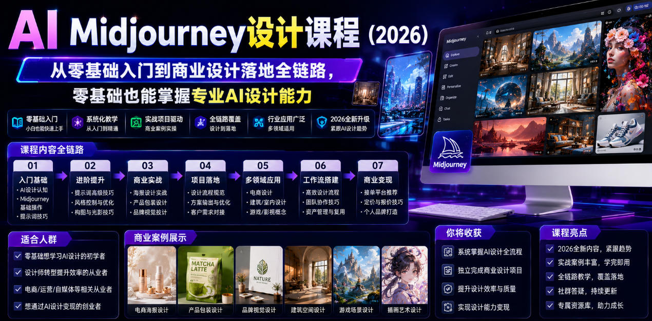 AI Midjourney设计课程(2026)，从零基础入门到商业设计落地全链路，零基础也能掌握专业AI设计能力(更新0913)-鑫梵淘
