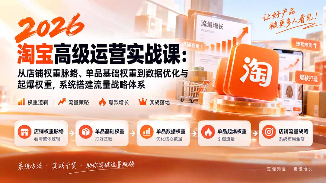 2026淘宝高级运营实战课：从店铺权重脉络、单品基础权重到数据优化与起爆权重，系统搭建流量战略体系-鑫梵淘