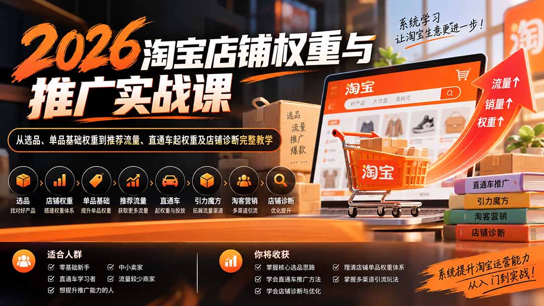 2026淘宝店铺权重与推广实战课：从选品、单品基础权重到推荐流量、直通车起权重及店铺诊断完整教学-鑫梵淘