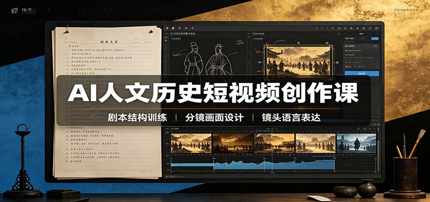 AI人文历史短视频创作课：赛道对标、剧本分镜制图，掌握视频完整产出流程-鑫梵淘