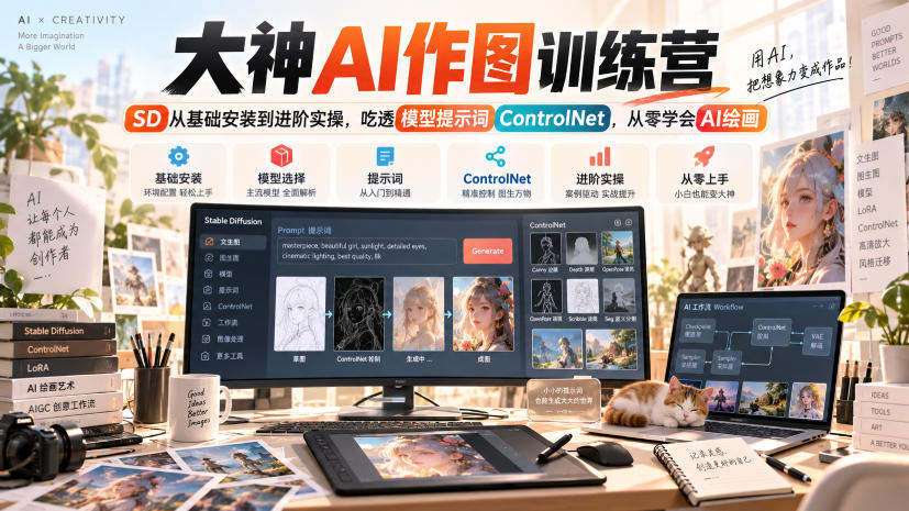 大神AI作图训练营，SD从基础安装到进阶实操，吃透模型提示词ControlNet，从零学会AI绘画-鑫梵淘