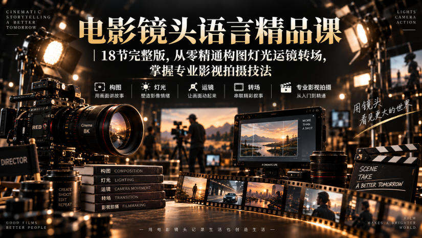 电影镜头语言精品课｜18节完整版，从零精通构图灯光运镜转场，掌握专业影视拍摄技法-鑫梵淘