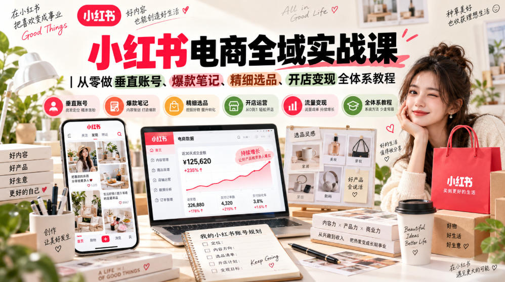 小红书电商全域实战课｜从零做垂直账号、爆款笔记、精细选品、开店变现全体系教程-鑫梵淘