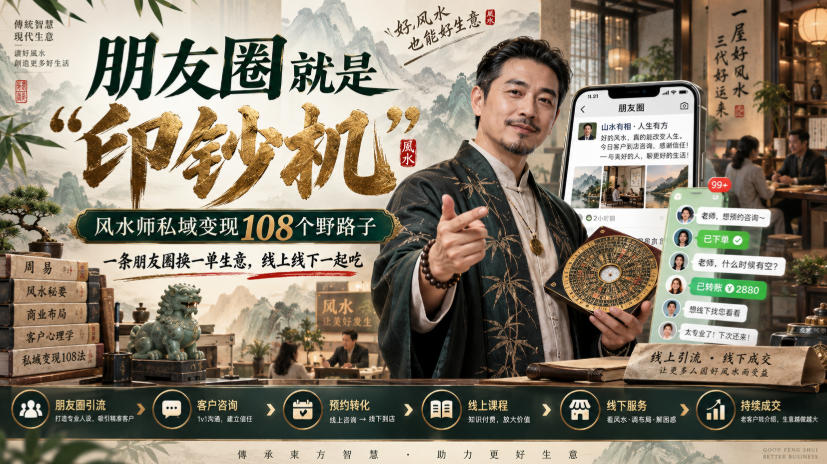 朋友圈就是“印钞机”，风水师私域变现108个野路子，一条朋友圈换一单生意，线上线下一起吃【文档】-鑫梵淘