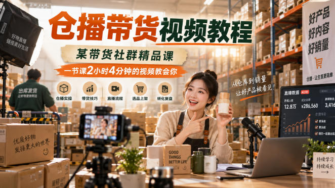 仓播带货视频教程，某带货社群精品课，一节课2小时4分钟的视频教会你-鑫梵淘