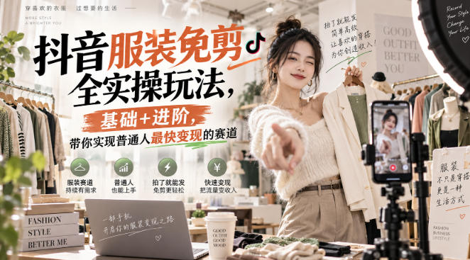 抖音服装免剪全实操玩法，基础+进阶，带你实现普通人最快变现的赛道-鑫梵淘