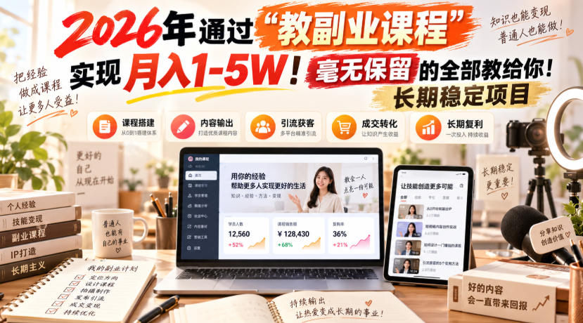 2026年通过“教副业课程”实现月入1-5W！毫无保留的全部教给你！长期稳定项目-鑫梵淘
