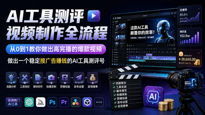 AI工具测评视频制作全流程，从0到1教你做出高完播的爆款视频，做出一个稳定接广告賺钱的AI工具测评号-鑫梵淘