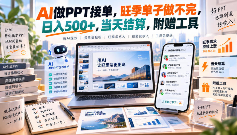 AI做PPT接单，旺季单子做不完，日入500+，当天结算，附赠工具【揭秘】-鑫梵淘
