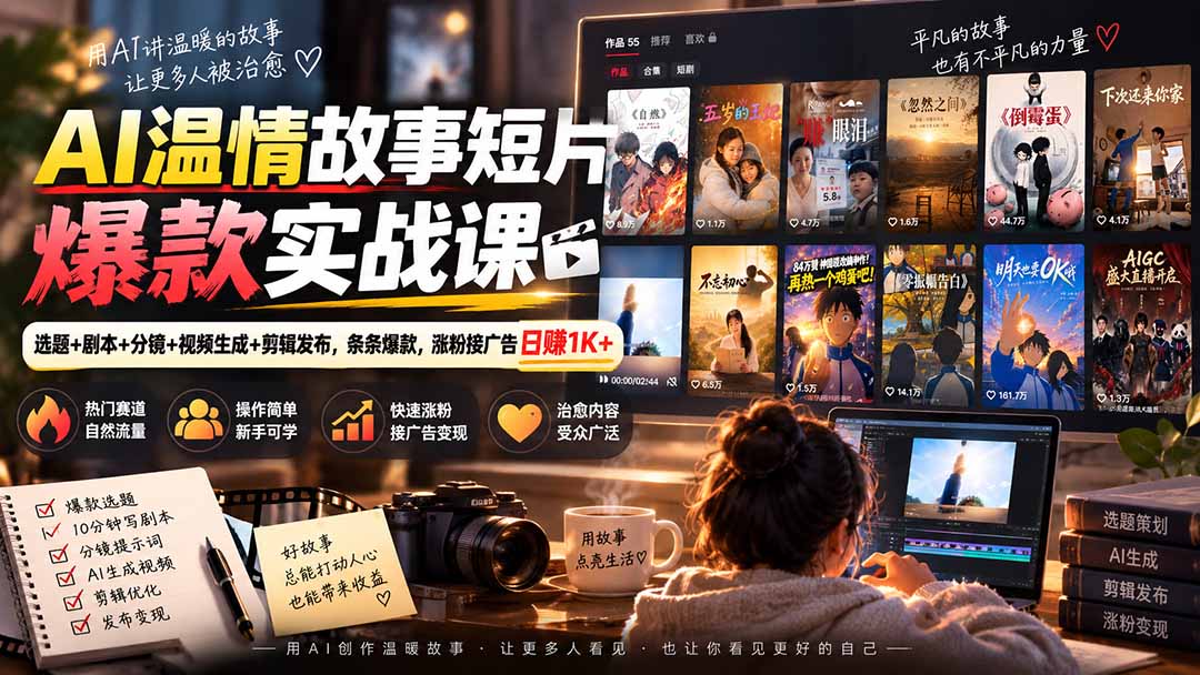 AI温情故事短片爆款实战课-更新｜选题+剧本+分镜+视频生成+剪辑发布，条条爆款，涨粉接广告日赚1K+-鑫梵淘