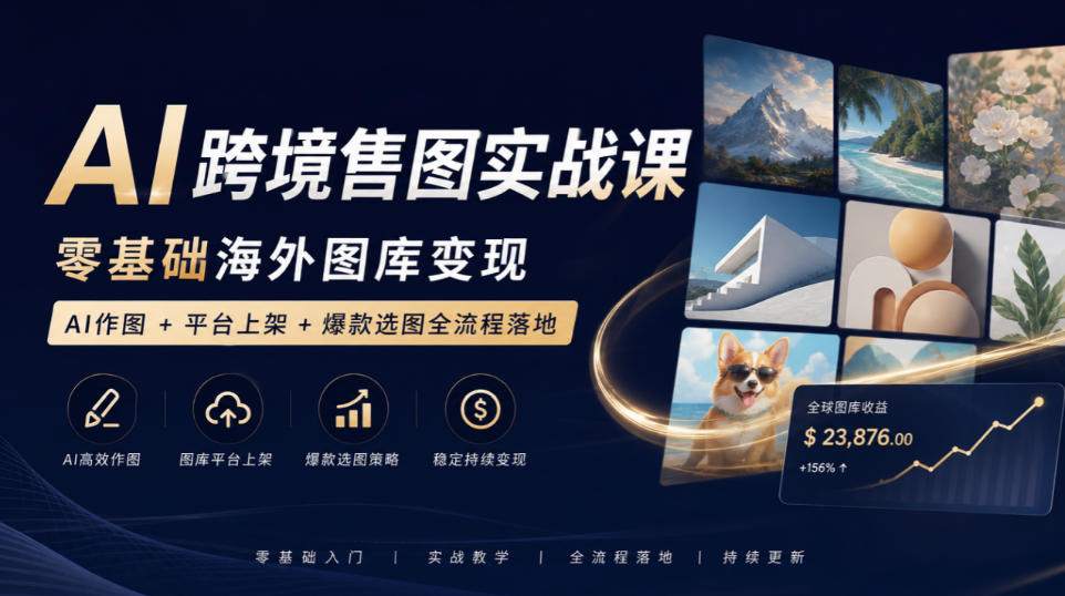 AI跨境售图实战课，零基础海外图库变现，AI作图+平台上架+爆款选图全流程落地-鑫梵淘
