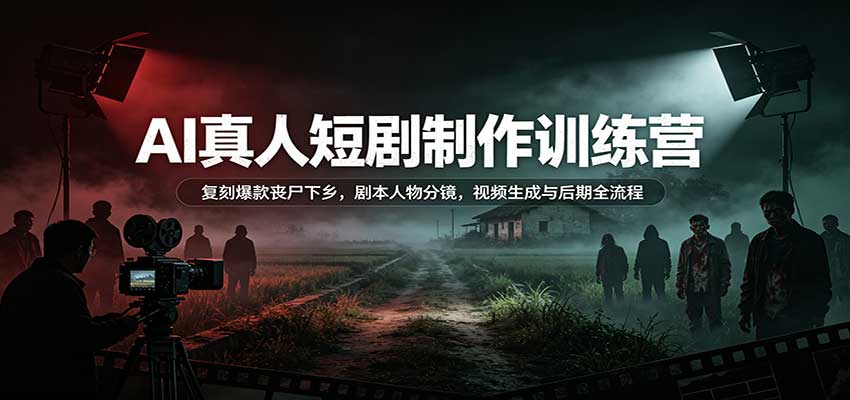 AI真人短剧制作训练营：复刻爆款丧尸下乡，剧本人物分镜，视频生成与后期全流程-鑫梵淘