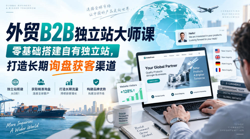 外贸B2B独立站大师课，零基础搭建自有独立站，打造长期询盘获客渠道-鑫梵淘