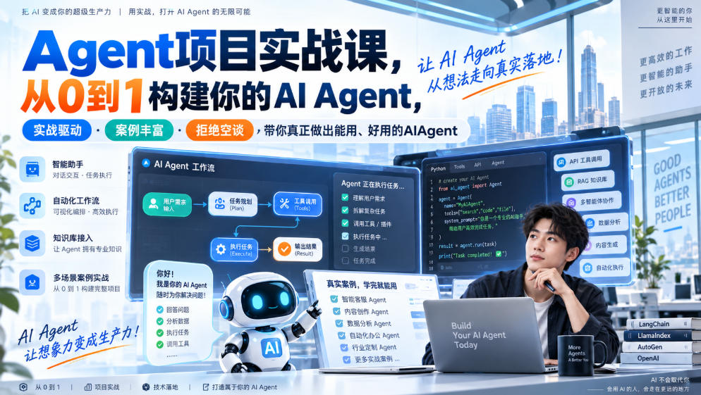 Agent项目实战课，从0到1构建你的AI Agent，实战驱动·案例丰富·拒绝空谈，带你真正做出能用、好用的AIAgent-鑫梵淘