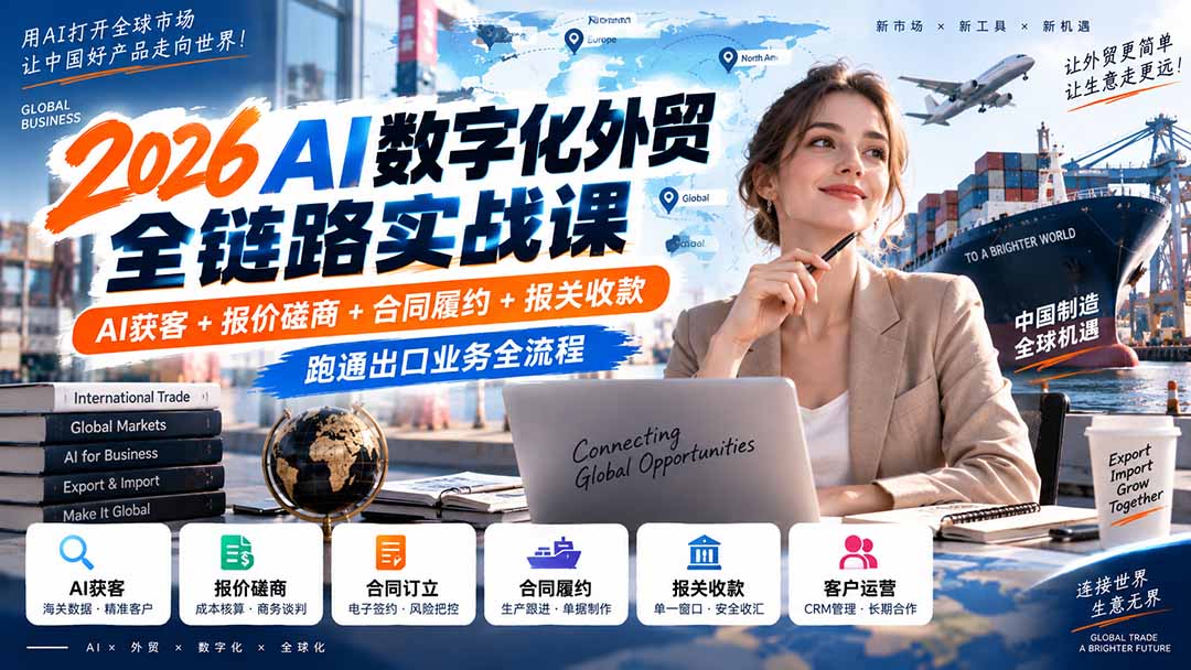 2026AI数字化外贸全链路实战课：AI获客+报价磋商+合同履约+报关收款，跑通出口业务全流程-鑫梵淘