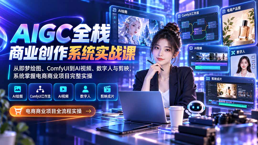 AIGC全栈商业创作系统实战课-无水印：从即梦绘图、ComfyUI到AI视频、数字人与剪映，系统掌握电商商业项目完整实操-鑫梵淘