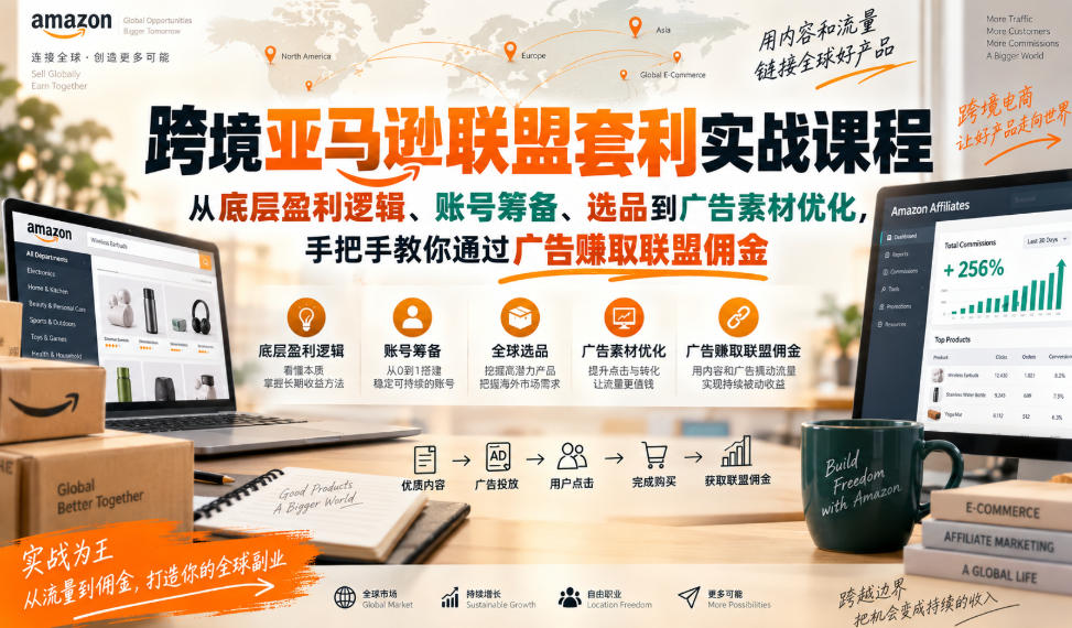 跨境亚马逊联盟套利实战课程，从底层盈利逻辑、账号筹备、选品到广告素材优化，手把手教你通过广告賺取联盟佣金-鑫梵淘