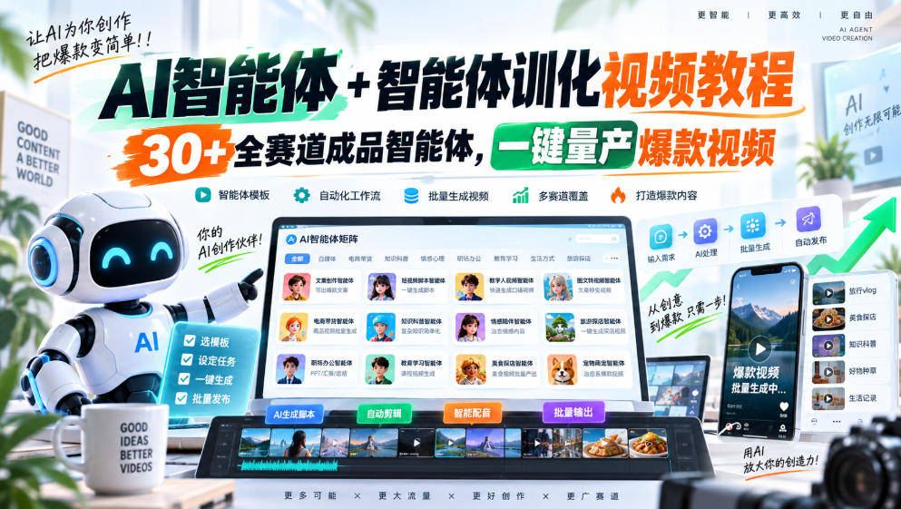 【无水印】AI智能体+智能体训化视频教程，30+全赛道成品智能体，一键量产爆款视频【更新】-鑫梵淘