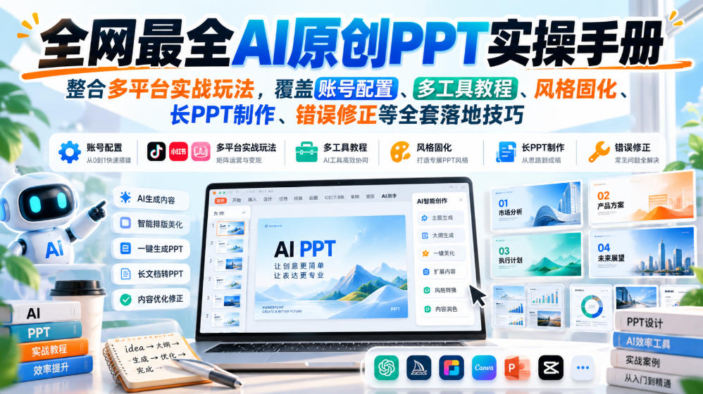 全网最全AI原创PPT实操手册，整合多平台实战玩法，覆盖账号配置、多工具教程、风格固化、长PPT制作、错误修正等全套落地技巧-鑫梵淘