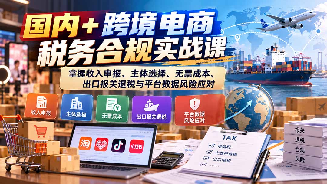 国内+跨境电商税务合规实战课：掌握收入申报、主体选择、无票成本、出口报关退税与平台数据风险应对-鑫梵淘