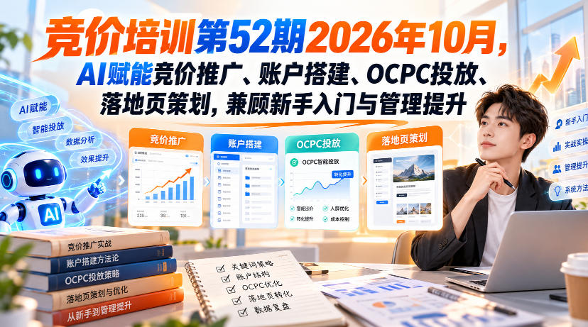 【无水印】竞价培训第52期2026年10月，AI赋能竞价推广、账户搭建、OCPC投放、落地页策划，兼顾新手入门与管理提升-鑫梵淘