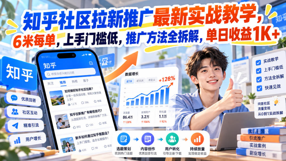 知乎社区拉新推广最新实战教学，6米每单，上手门槛低，推广方法全拆解，单日收益1K+！(更新0930)-鑫梵淘