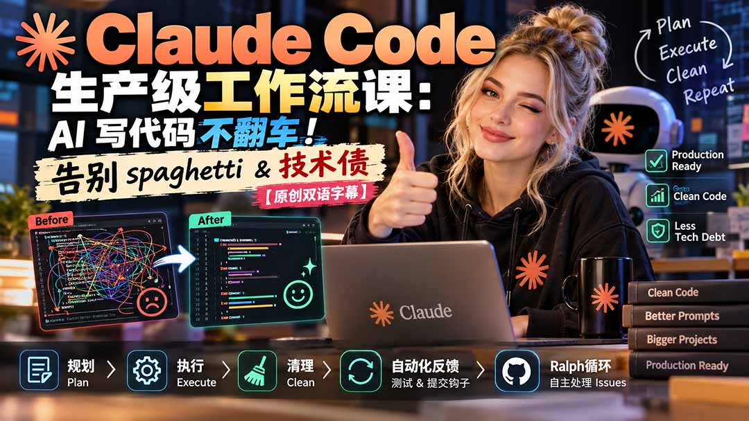 Claude Code 生产级工作流课：AI 写代码不翻车！告别 spaghetti & 技术债【原创双语字幕】-鑫梵淘